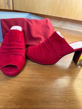 Sacha London Red Suede Open-Toe Mule Heels